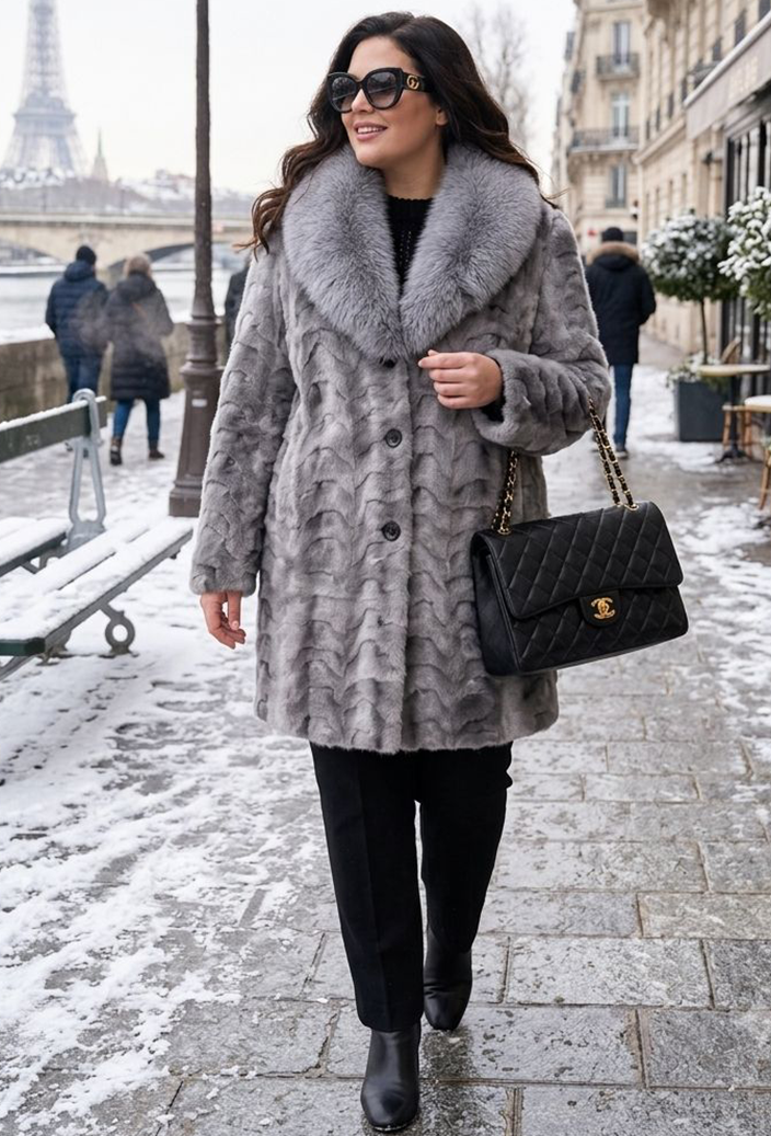 Diamond Gray Mink Jacket with Fox Collar