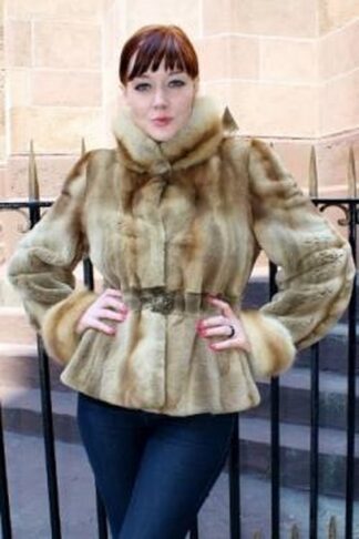 Two Tone Sheared Mink Fur Jacket Sable Collar 7737