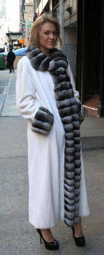 White Mink Coat Chinchilla Fur Trim 8899 – MARC KAUFMAN FURS