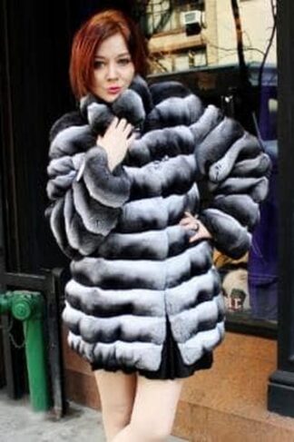 Full Length Stunning Chinchilla Fur Jacket Stand Up Collar 788coats