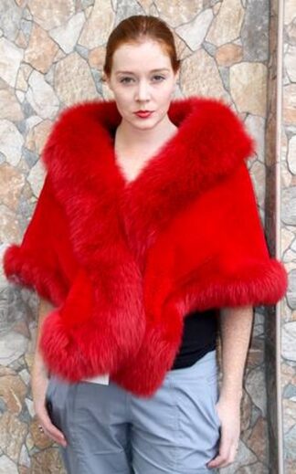 Crimson Red Rex Rabbit Fox Fur Stole 9852