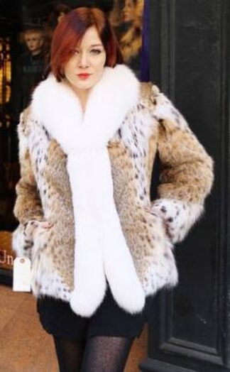 American Cat lynx Fur Jacket White Fox Tuxedo Fronts – Marc Kaufman Furs