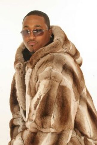 Coffee Beige Mens Chinchilla Fur Bomber Jacket