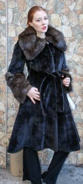 Full Length Blackglama Mink Fur 7/8 Coat Sable Collar Cuffs 99988