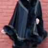 Stunning Black Cashmere Cape Black Fox Fur Border Gold Trim