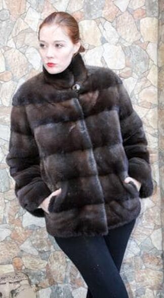 Lavender Mink Brown Horizontal Fur Stroller Stand up Collar 232667
