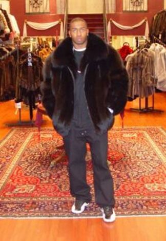 Men s Black Fox Fur Bomber Jacket 5544