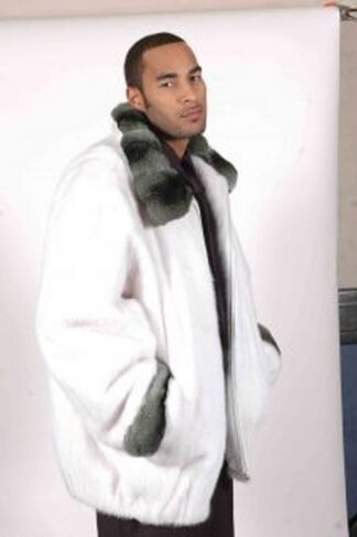 White Mink Men s Jacket Chinchilla Collar 5666