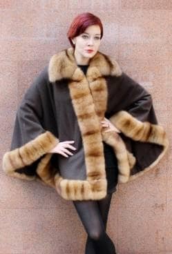 Loro Piana Dark Brown Cashmere Cape Russian Sable Fur Trim