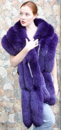 Elegant Purple Fox Fur Stole Rhinestones Fox Tails