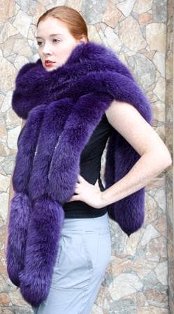 Elegant Purple Fox Fur Stole Rhinestones Fox Tails