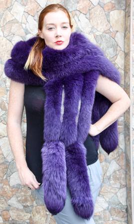 Purple Fox Fur Stole Rhinestones Fox Tails