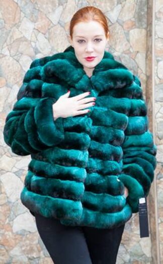Emerald Green Chinchilla Horizontal Fur Jacket