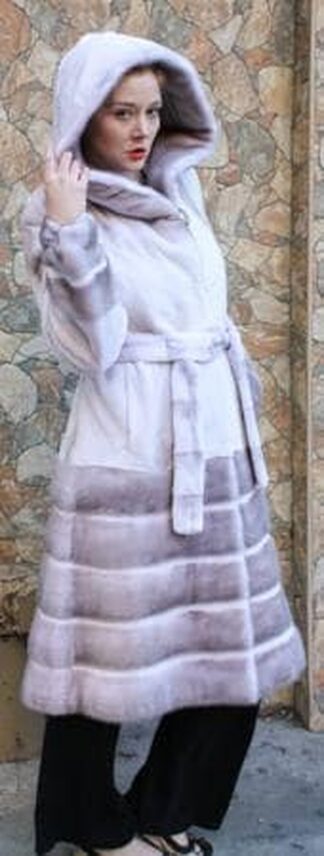 Full Length Ravalia Tourmaline Mink Fur Coat Hood 32211