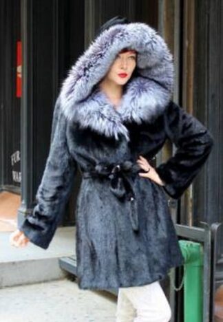 Ranch Mink Fur Stroller with Fox Fur Trim Hood 12209