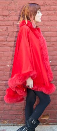 Elegant Red Cashmere Cape Dyed Red Fox Border Marc Kaufman Furs NYC Best Fur Store