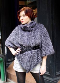 Sapphire Knit Mink Fur Cape Belt Buttons marc Kaufman Furs Best Nyc Fur Store