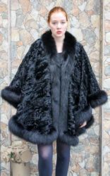 Elegant Black Persian Swakara Fur Cape Black Fox Fur Trim 7789 – MARC ...