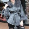 Gray Cashmere Cape Fox Collar Cuffs Marc Kaufman Furs NYC