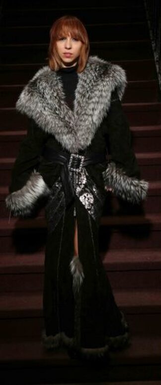 Black Suede Dress silver Fox Fur Trim