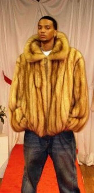 Mans Golden Sable Bomber Fur Jacket