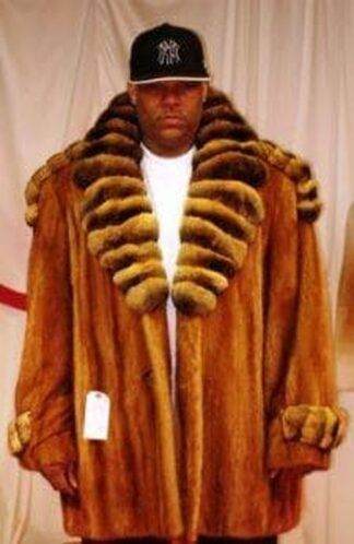 Mans Whiskey Mink Fur Stroller Chinchilla Collar Tabs