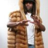 Amazing Mens Horizontal Red Fox Vest Fur Hood