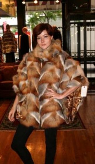 Red White Fox Fur Poncho  2154