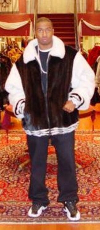Black White Men s Mink Varsity Bomber Jacket 6532