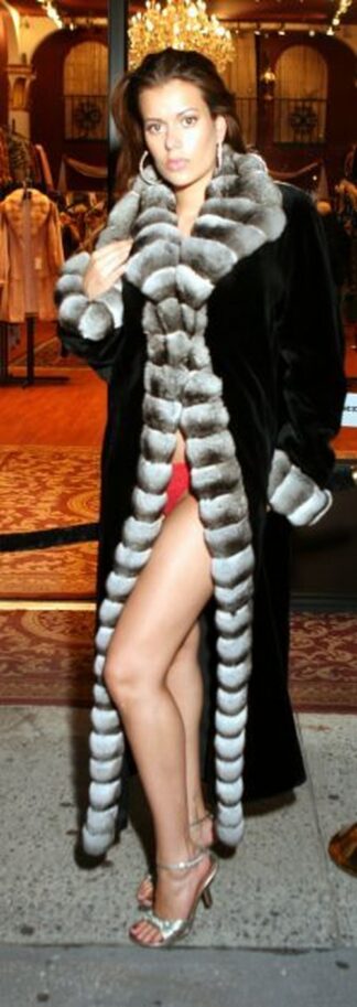 Full Length Sexy Black Sheared Mink Coat Chinchilla Tuxedo Cuffs 6633