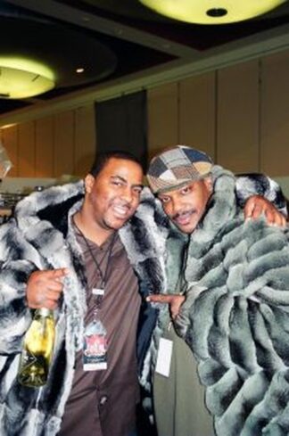 Comedian Capone from Def Comedy Jam wears a Blue and White Mink Fur Jacket  From Marc Kaufman Furs New York City,fur coats in Vail,fur coats in Bogota,fur coats in Buenos Aires,fur coats in Mexico City,fur coats in Boston,fur coats in New England,fur coats in Toronto,fur coats in Newport,fur coats in Dallas,fur coats in Memphis,fur coats in Kansas City,fur coats in Scottsdale,fur coats in Phoenix,fur coats in Bombay