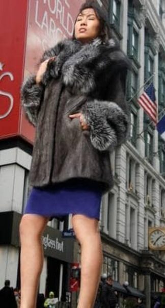 Grey Mink Fur Jacket Silver Fox Collar Cuffs 888