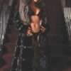 Martha Looking Beautiful Sexy Ranch Mink Coat Silver Fox Collar