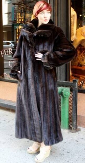 Dark Brown Mahogany Mink Fur Coat with Chinchilla Fur Collar from Marc Kaufman Furs New York City, Atlanta,Los Angeles,Denver, Chicago, Detroit , Dallas, St. Louis, Lincoln