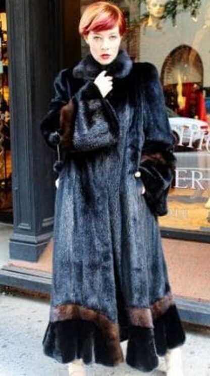 Full length Blackglama Ranch Mink Swing Fur Coat Demi Mink Fur 