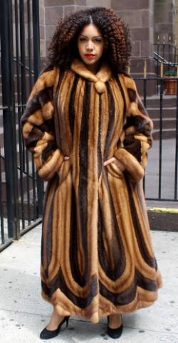 Plus Size Whiskey Mahogany Fur Mink Swing Full Length Coat 11225