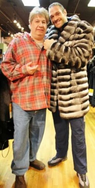 Tyson Fury adorns a Men's Chinchilla Fur Jacket From Marc Kaufman Furs New York City,fur coats in Vail,fur coats in Bogota,fur coats in Buenos Aires,fur coats in Mexico City,fur coats in Boston,fur coats in New England,fur coats in Toronto,fur coats in Newport,fur coats in Dallas,fur coats in Memphis,fur coats in Kansas City,fur coats in Scottsdale,fur coats in Phoenix,fur coats in Bombay