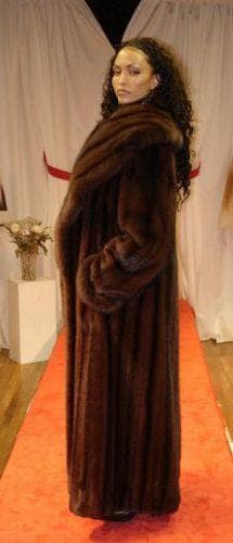 Mahogany Red Full Length Mink Coat Russian Sable Fur Collar Cold winters in Moscow