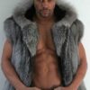 Men's Saga Indigo Fox Hoodie Fur Vest