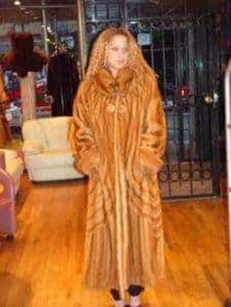 Full Length Whiskey Directional Mink Fur Coat 9711
