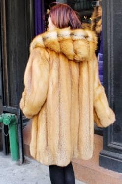Amazing Red Fox Fur Stroller Cross Cut Hood marc Kaufman furs NYC