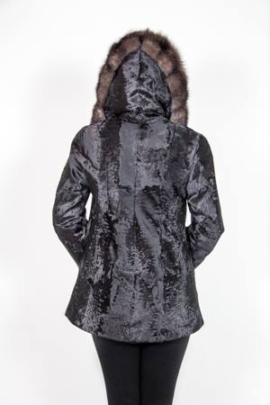 Black Russian Broadtail Fur Jacket with Wide Russian Sable Collar