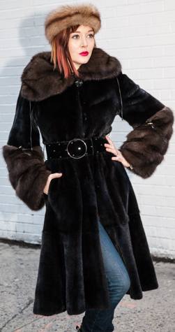 Blackglama Ranch Mink Fur Stroller with Sable Cuffs Collar
