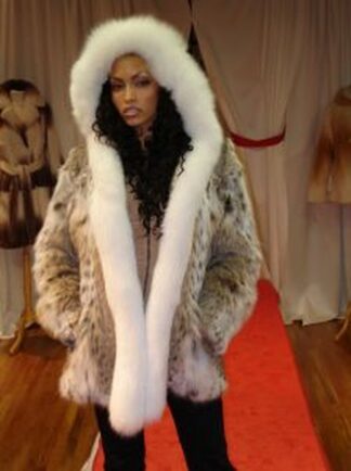 American Cat lynx Fur Jacket White Fox Hood 444 – Marc Kaufman Furs