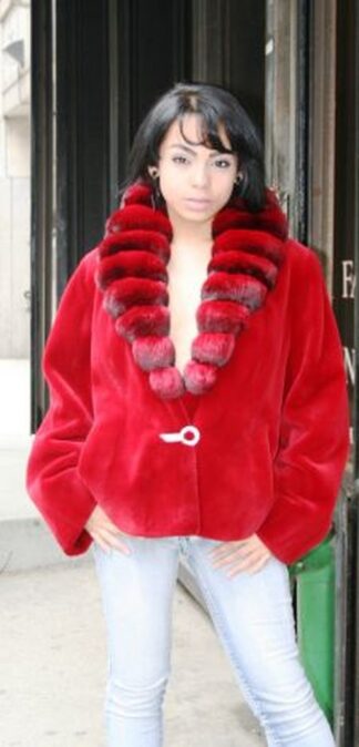 Red Sheared Mink Jacket with Chinchilla Collar from Marc Kaufman Furs New York City, Atlanta,Los Angeles,Denver, Chicago, Detroit , Dallas, St. Louis, Lincoln