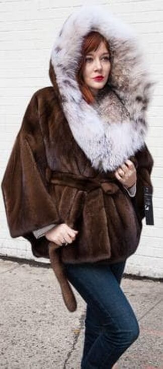 Demi Mink Fur Cape with Canadian Lynx Fur Hood from Marc Kaufman Furs New York City, furs in Boston,furs in Chicago,furs in Philadelphia,furs in Detroit,furs in Columbus,furs in Indianapolis,furs in Baltimore,furs in Memphis,furs in Washington DC,furs in Milwaukee,furs in Atlanta,furs in Virginia Beach,furs in Cleveland,furs in Pittsburgh,furs in Cincinnati,furs in Lexington