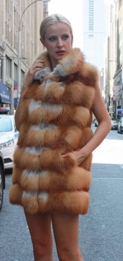 Marc Kaufman Furs Presents a red fox fur horizontal vest from Marc Kaufman Furs New York,Argentina,United Kingdom,Austria,Denmark,Norway,Australia,Finland,Saudi Arabia,Oman,Kuwait,Jordan,Egypt