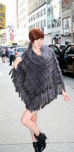 Blue Iris Knit MInk Fur Poncho Fringes Marc Kaufman Furs NYC