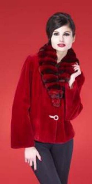 Red Sheared Mink Fur Jacket with Chinchilla Shawl Collar from Marc Kaufman Furs New York City, Furs in Detroit,Furs in Baltimore,Furs in the Hamptons, furs in the Berkshires, Furs in Niagra Falls, Furs in Nova Scotia, Furs in Seattle, Furs in Palo Alto, Furs in Pacific Palisades, Furs in Ventura, Furs in Nappa Valley. Furs In San Diego, Furs in Dallas, Furs in las Vegas, Furs in Provo, Furs in Portland, Furs in fargo, Furs in Chicago, Furs in Springfield, Furs in Memphis, Furs in New Orleans, Furs in Charlotte, Furs in Durham, Furs in Boca Raton, Furs in Key West