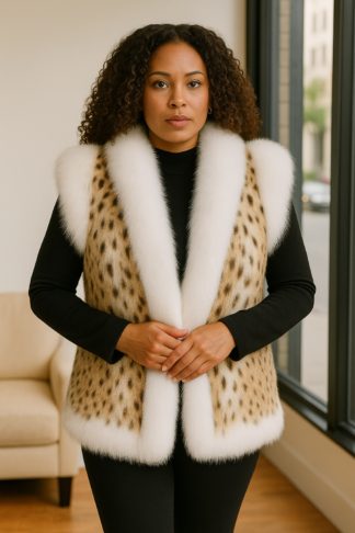 American Cat Lynx Vest White Fox Fronts Shoulder Trim 489 – Marc Kaufman Furs